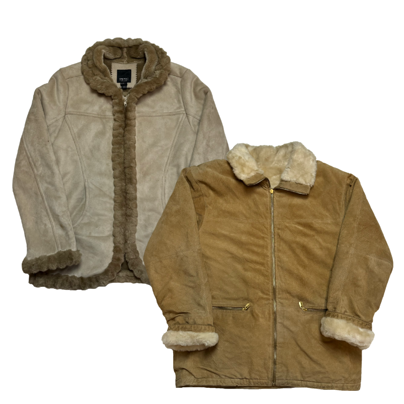 Lot de vestes en daim avec doublure mouton style vintage, beige et camel