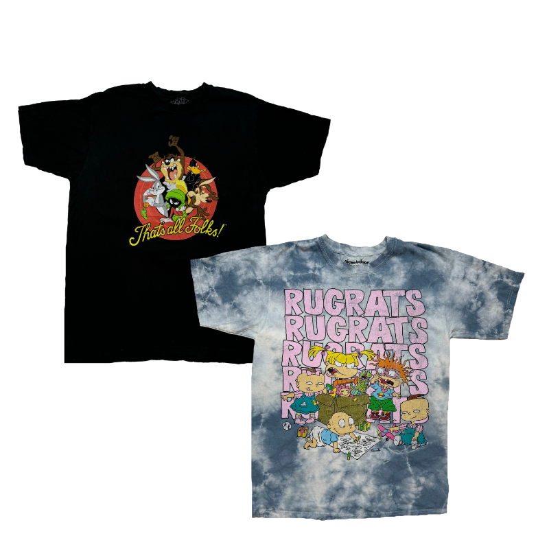 T-shirts vintage imprimés dessins animés Rugrats et Looney Tunes "That's All Folks"