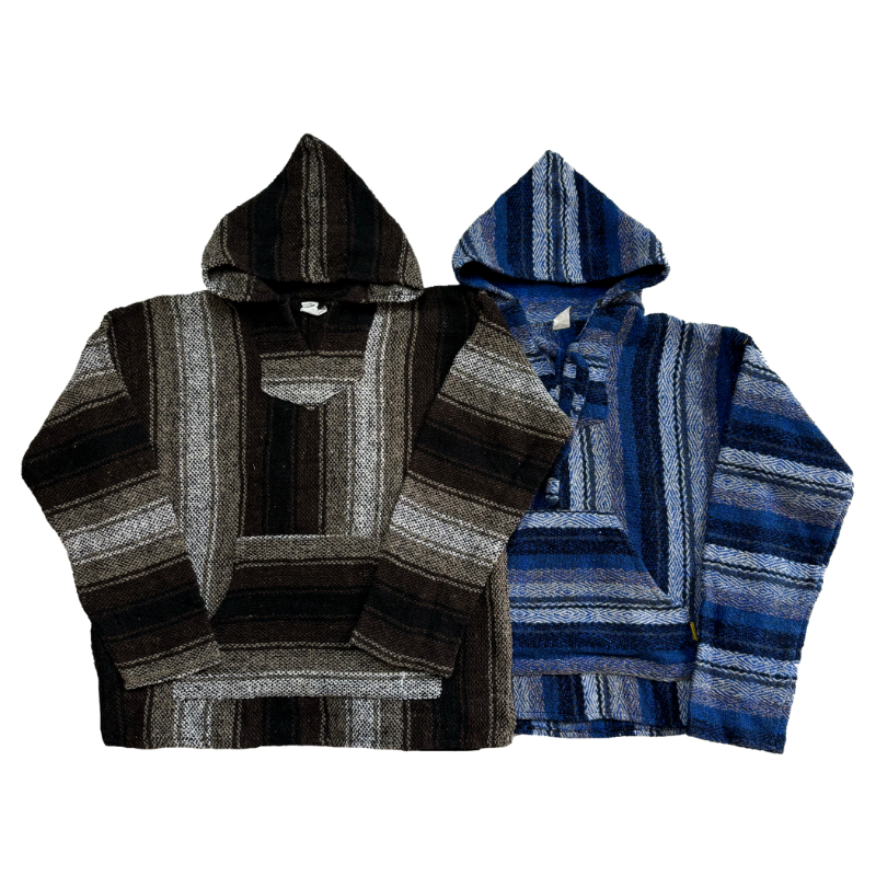 Lot de ponchos mexicains vintage à capuche en coton tissé