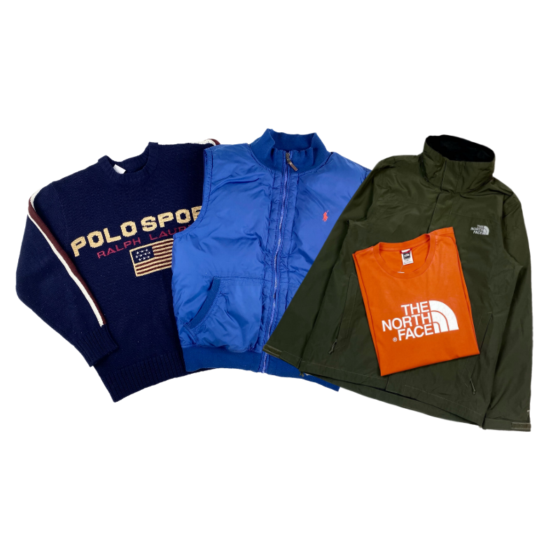Lot vintage premium Ralph Lauren et The North Face avec gilet, veste et t-shirt