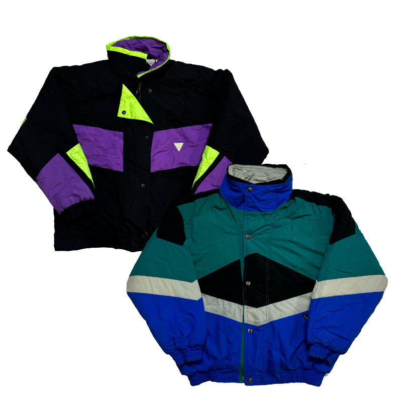 Lot de vestes de ski vintage colorées style années 80/90, violet, vert, bleu et noir