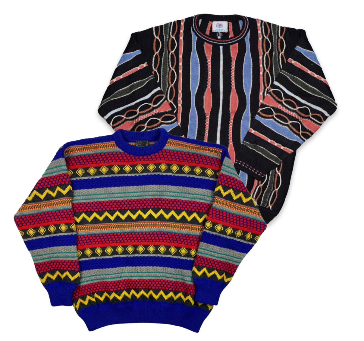 Précommande de 40 pulls style Coogi vintage – motifs colorés pour revendeurs United Vintage