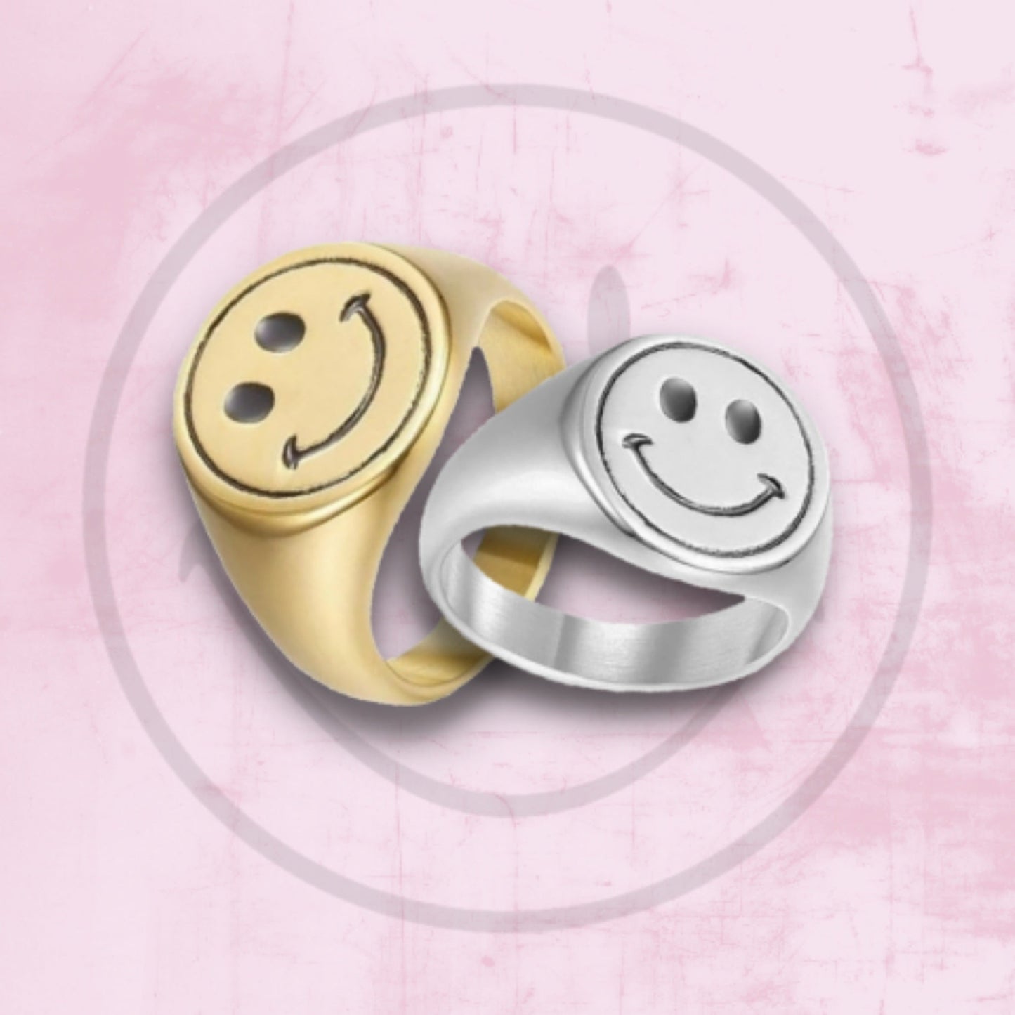 Bagues smiley en métal doré et argenté – bijou tendance humeur vintage